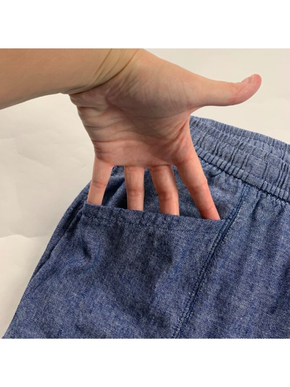 Old Navy Blue Chambray Linen Blend High Rise Slim Leg Ankle Pant L - Picture 3 of 8